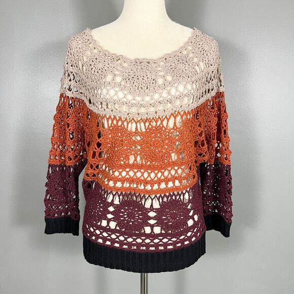Hazel Crochet Sweater S Boat Neck Dark Boho Open Festival Retro Oversized Beachy - Picture 1 of 7
